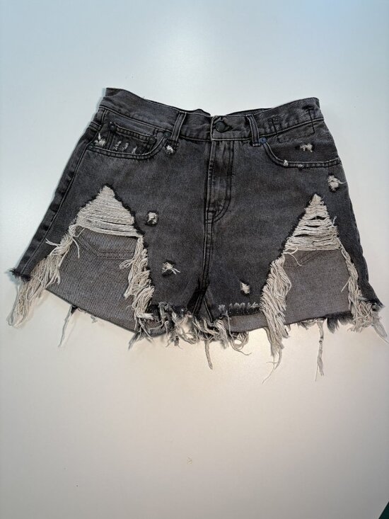 R13 Pants - R13 Made In Italy Distressed Denim Cutoff Shorts Gray Black Wash Size 28